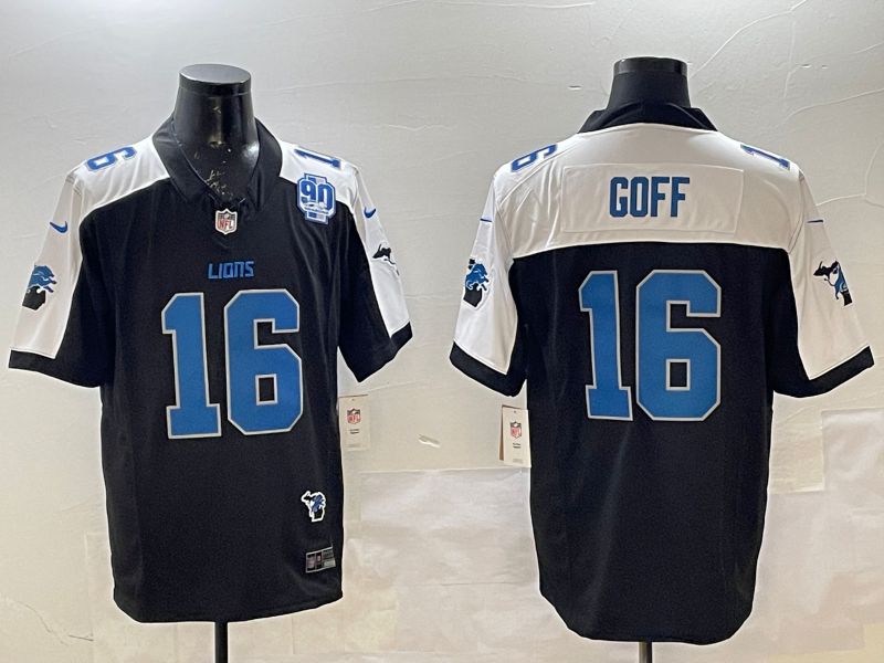 Men Detroit Lions 16 Goff Black Thanksgiving three generations 2025 Nike Limited NFL Jersey style 3